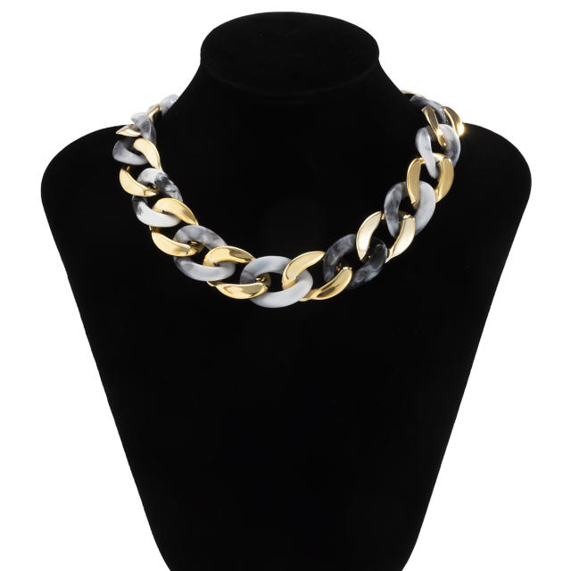 Hiphop chunky thick CCB acrylic cuban link chain choker necklace