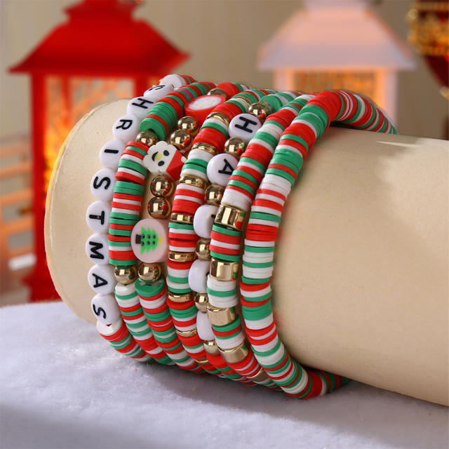 7PCS christmas gift clay bead elastic bracelet set