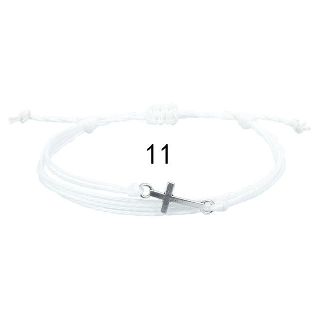 Hot sale silver side cross waterproof wax rope surfing bracelet friendship bracelet couple bracelet