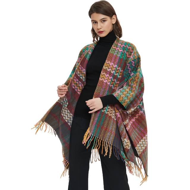 Fall winter classic plaid pattern warm shawl for women