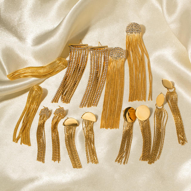 18KG party gold color chain tassel stainless steel earrings