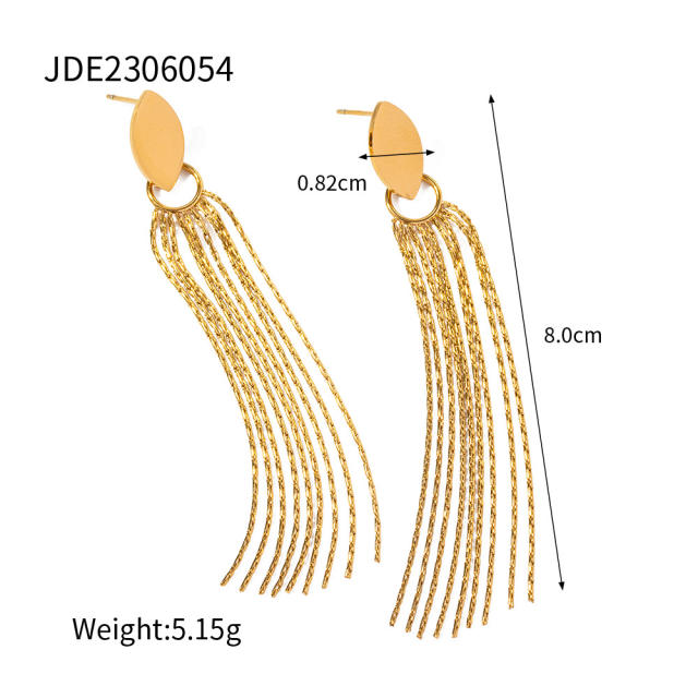 18KG party gold color chain tassel stainless steel earrings