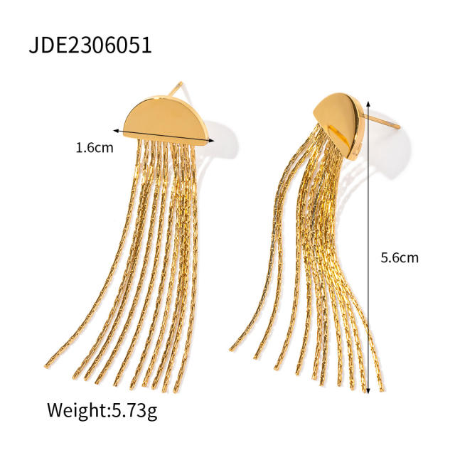 18KG party gold color chain tassel stainless steel earrings
