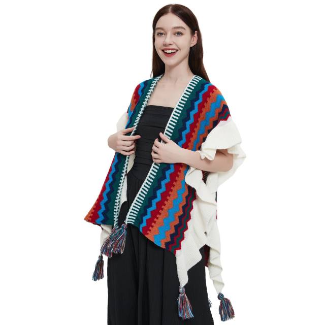 National pattern ruffle sweet women shawl