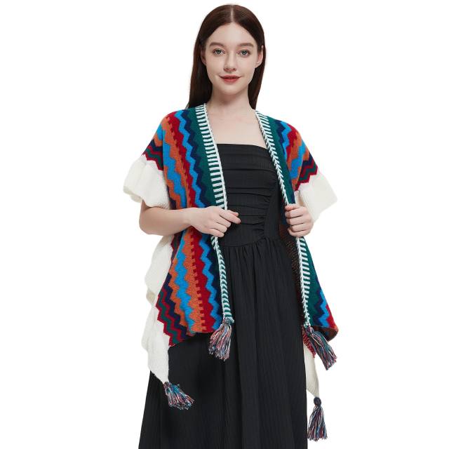 National pattern ruffle sweet women shawl