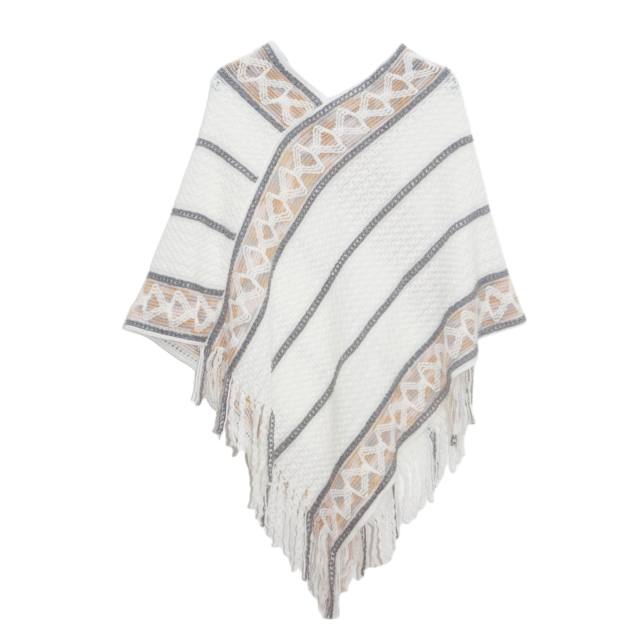Plain color striped warm women shawl