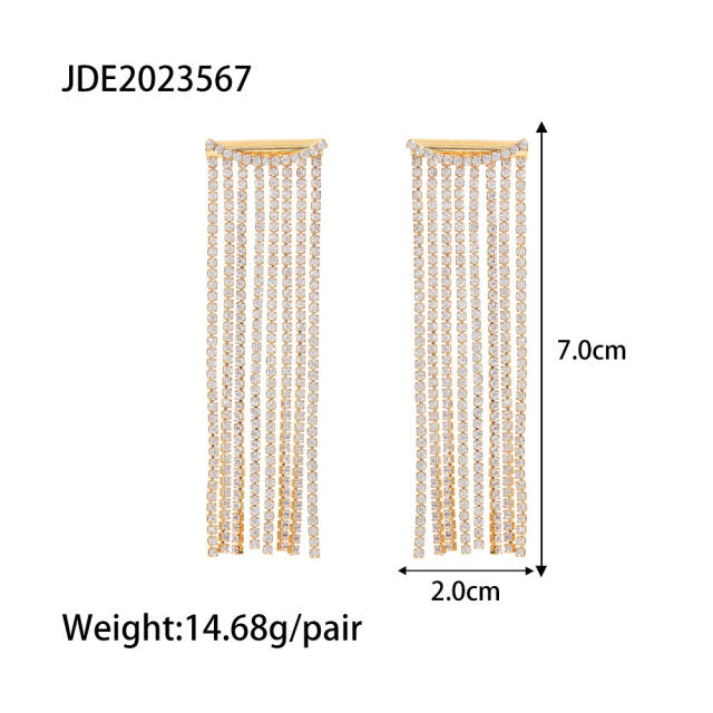 18KG party gold color chain tassel stainless steel earrings