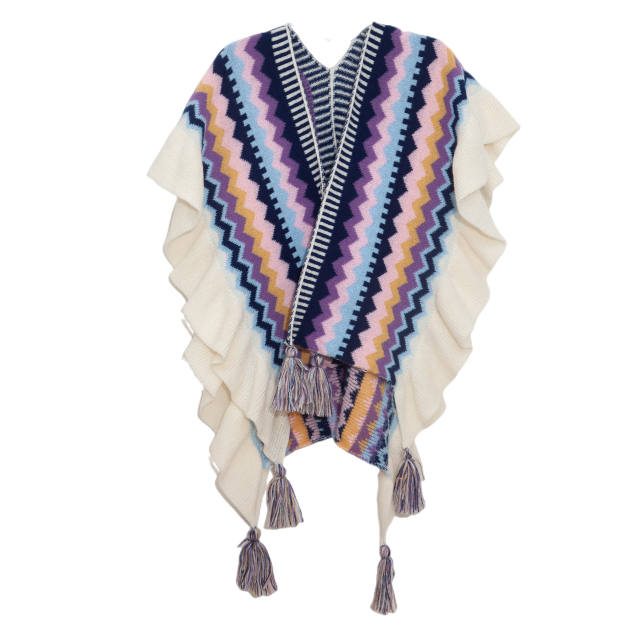 National pattern ruffle sweet women shawl