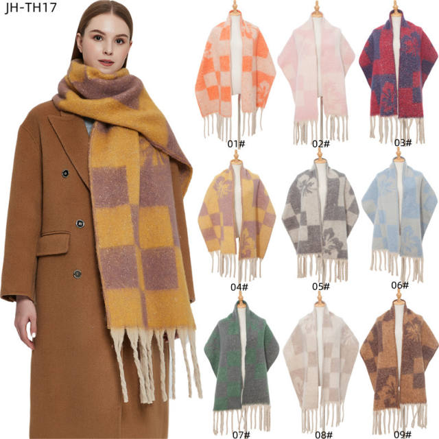 Winter autumn plaid pattern warm women scarf