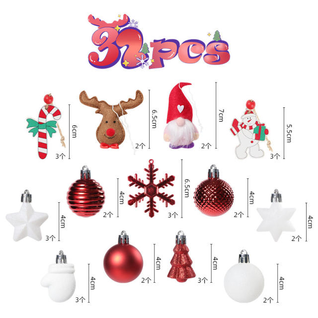 32PCS cute ball star snowflake christmas new year christmas tree decoration pendant
