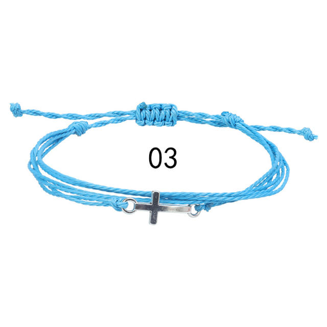 Hot sale silver side cross waterproof wax rope surfing bracelet friendship bracelet couple bracelet