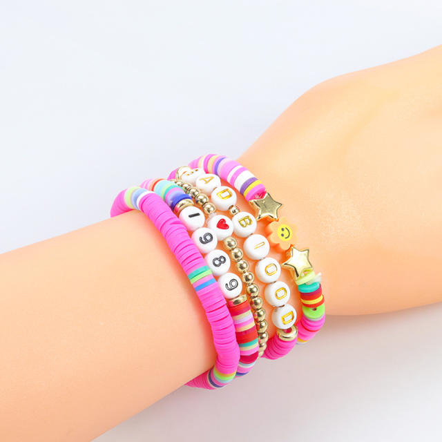 Hot sale colorful clay bead letter layer bracelet set