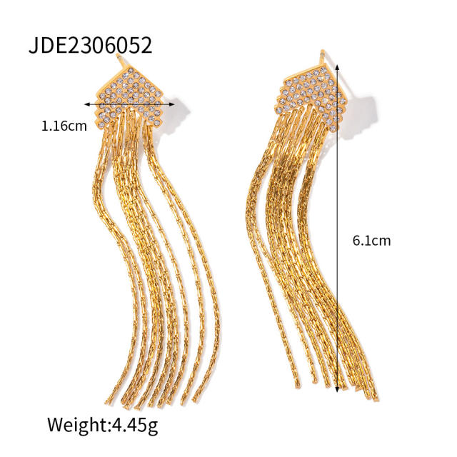 18KG party gold color chain tassel stainless steel earrings