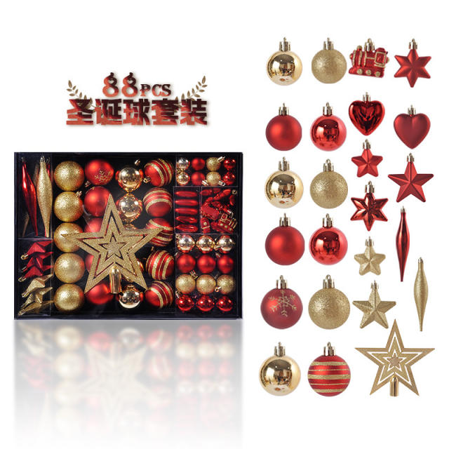 88pcs gold red color christmas ball star party decoration pendant