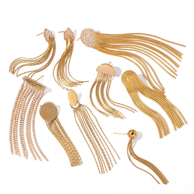 18KG party gold color chain tassel stainless steel earrings