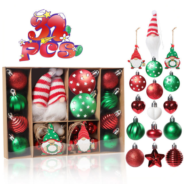 32PCS cute ball star snowflake christmas new year christmas tree decoration pendant