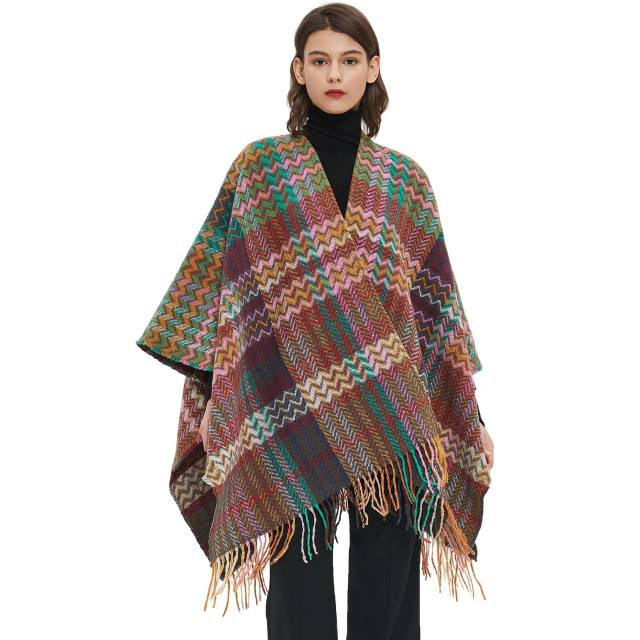 Fall winter classic plaid pattern warm shawl for women