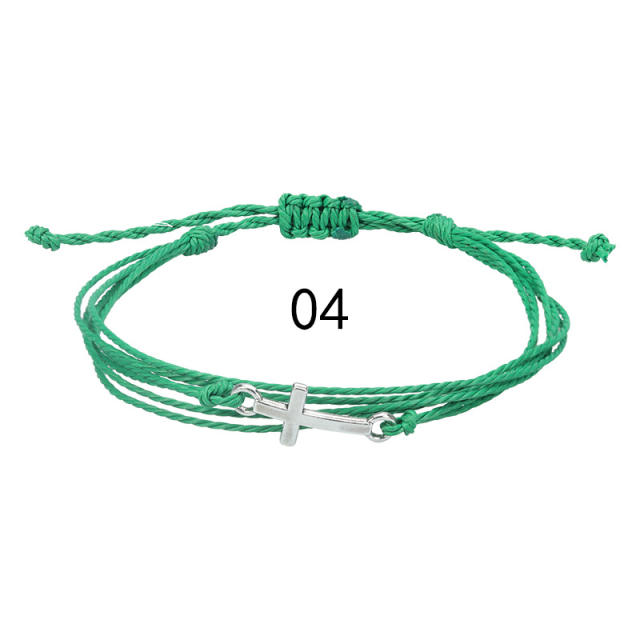 Hot sale silver side cross waterproof wax rope surfing bracelet friendship bracelet couple bracelet