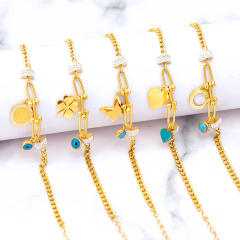 Popular diamond ball classic evil eye heart turquoise bead stainless steel bracelet