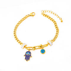 Popular diamond ball classic evil eye heart turquoise bead stainless steel bracelet