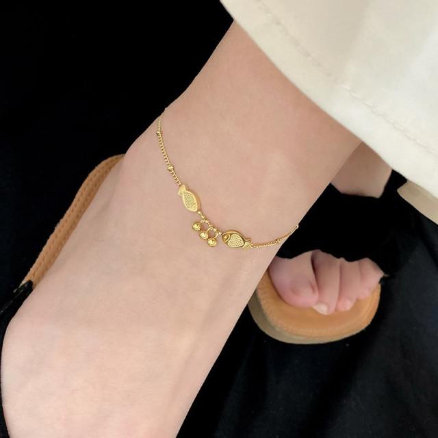 Korean fashion cute kissing fish stainless steel anklet