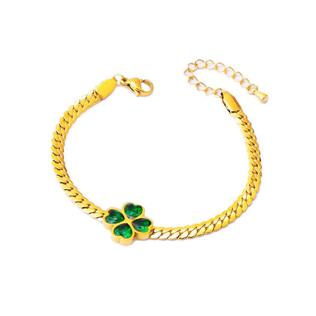 Classic emerald clover stainless steel necklace bracelet set