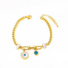Popular diamond ball classic evil eye heart turquoise bead stainless steel bracelet