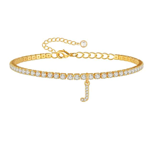 Delicate diamond initial letter charm tennis chain anklet