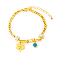 Popular diamond ball classic evil eye heart turquoise bead stainless steel bracelet