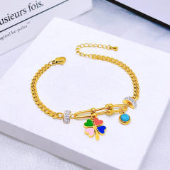 Popular diamond ball classic evil eye heart turquoise bead stainless steel bracelet