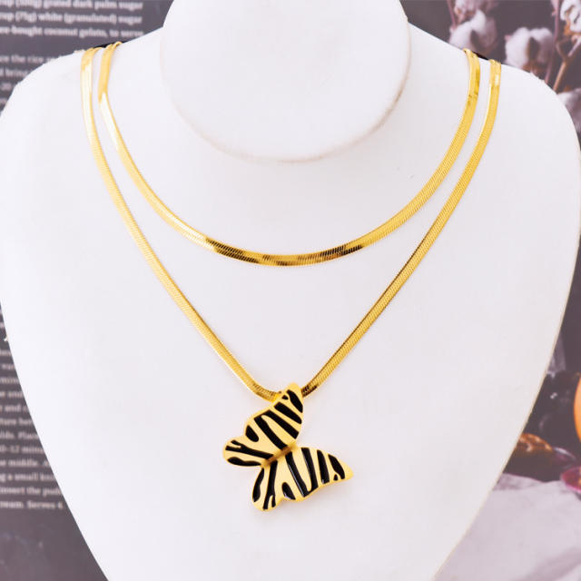 Personality tiger pattern butterfly stainless steel necklace set