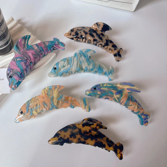 Ocean series cute dolphin shape Acetate fiber hair claw clips