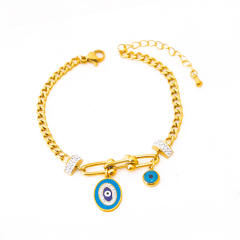 Popular diamond ball classic evil eye heart turquoise bead stainless steel bracelet