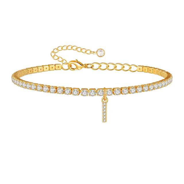 Delicate diamond initial letter charm tennis chain anklet