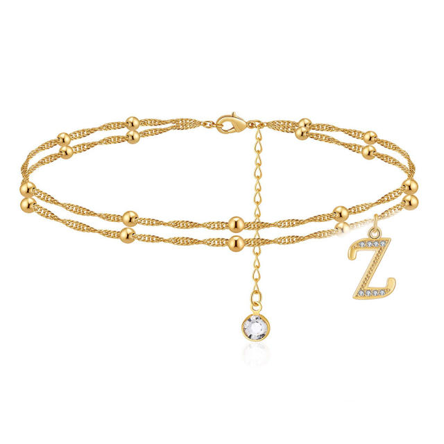 Delicate diamond initial letter charm two layer dainty women anklet