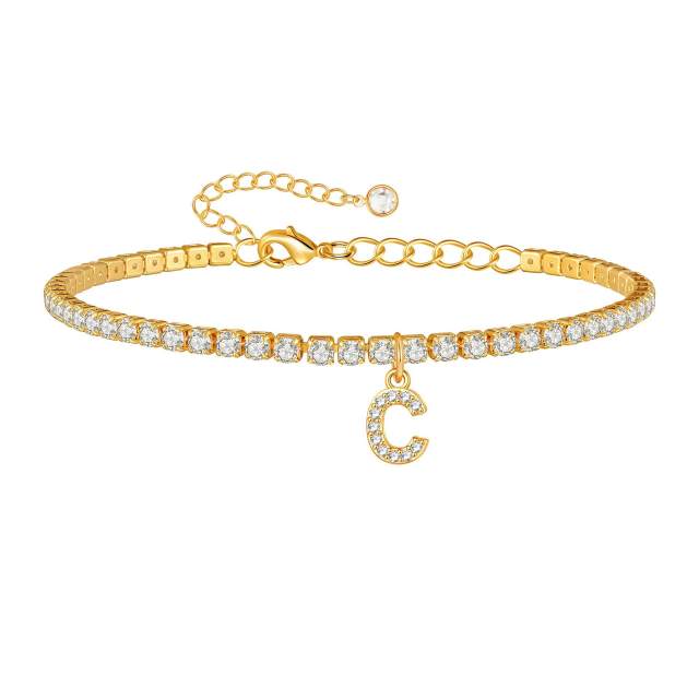 Delicate diamond initial letter charm tennis chain anklet