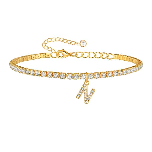 Delicate diamond initial letter charm tennis chain anklet