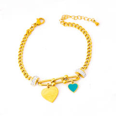 Popular diamond ball classic evil eye heart turquoise bead stainless steel bracelet