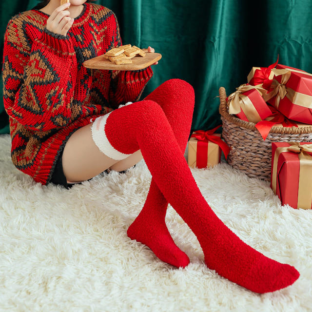 Christmas Coral velvet warm long socks for women