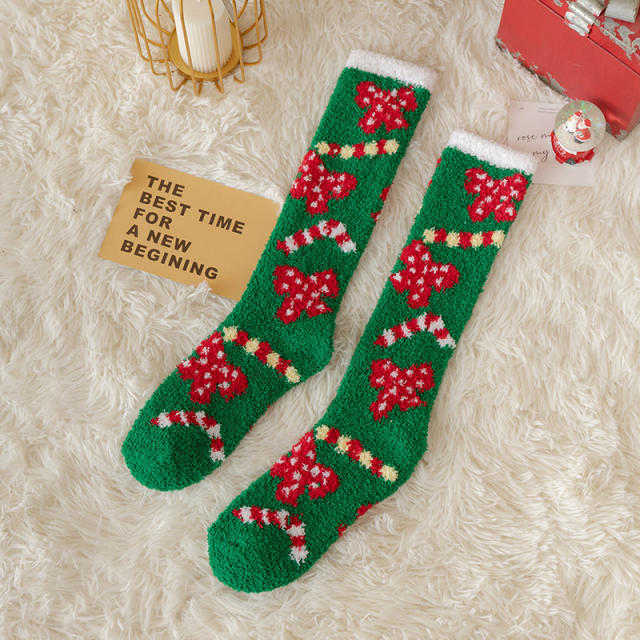 INS cartoon Coral velvet knee high christmas socks