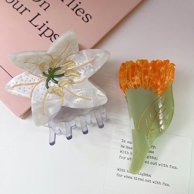 French trend color flower design Acetate fiber hair claw clips