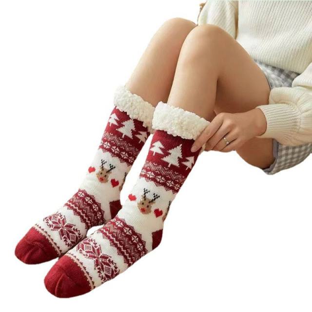 Winter Thickened lamb hair floor knee high socks christmas socks