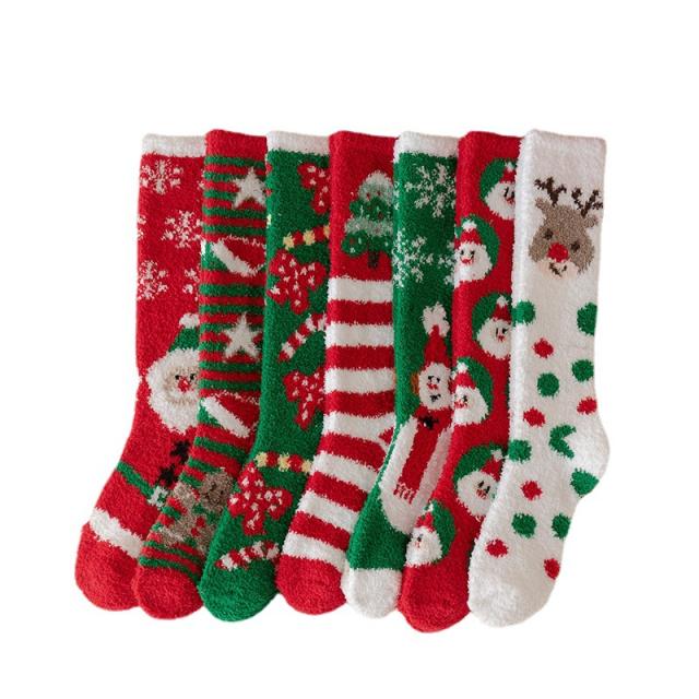 INS cartoon Coral velvet knee high christmas socks