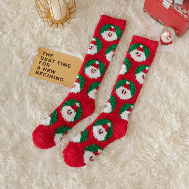 INS cartoon Coral velvet knee high christmas socks