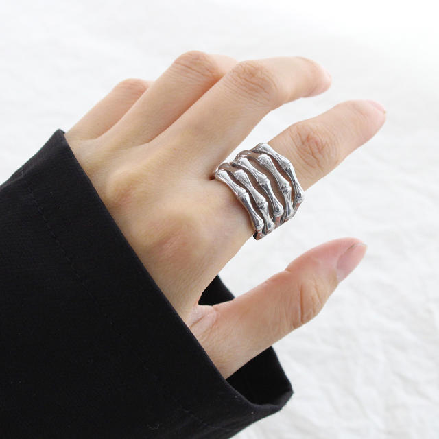 Chunky hollow out layer row stainless steel finger rings