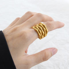 Chunky hollow out layer row stainless steel finger rings