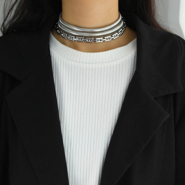 Chunky three layer chain thick snake chain stainless steel choker necklace