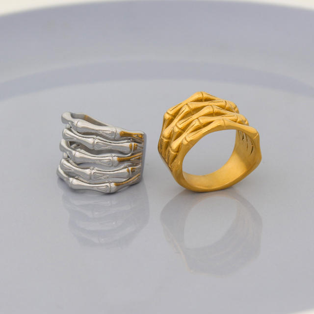 Chunky hollow out layer row stainless steel finger rings