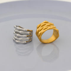 Chunky hollow out layer row stainless steel finger rings