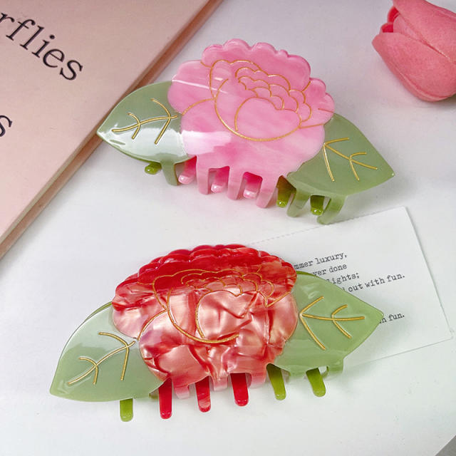 French trend color flower design Acetate fiber hair claw clips